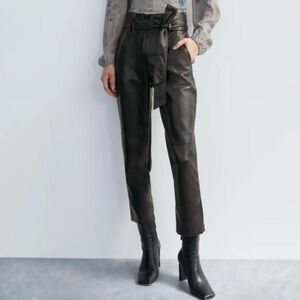 Women's Artizia Wilfred Brown Leather Tie-Waist Pants